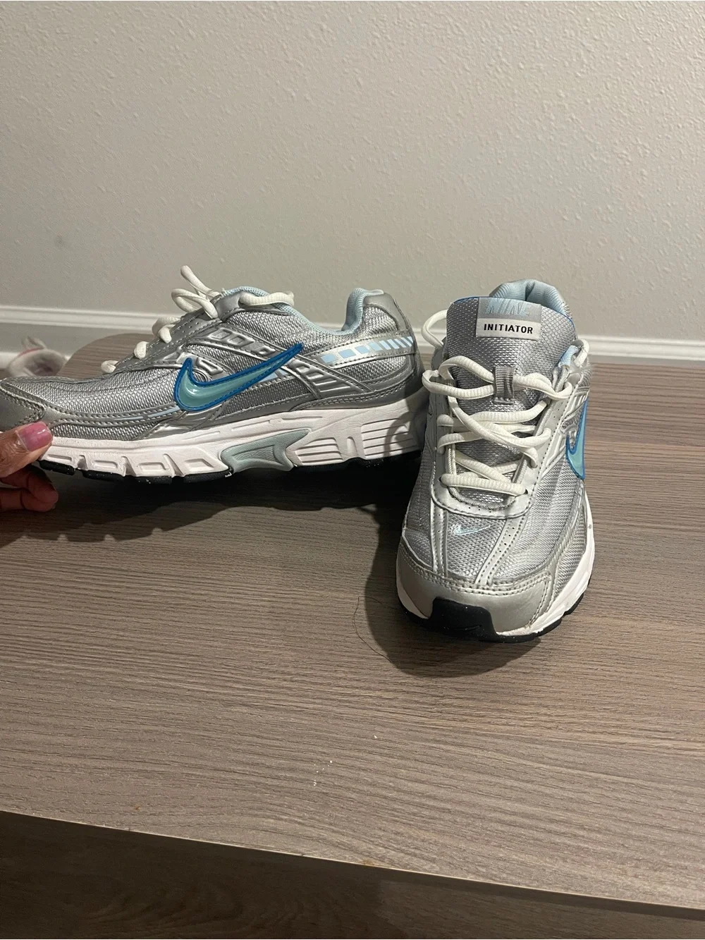 Nike Kids Silver Sneakers with Light Blue Swoosh - Picture 2 of 6
